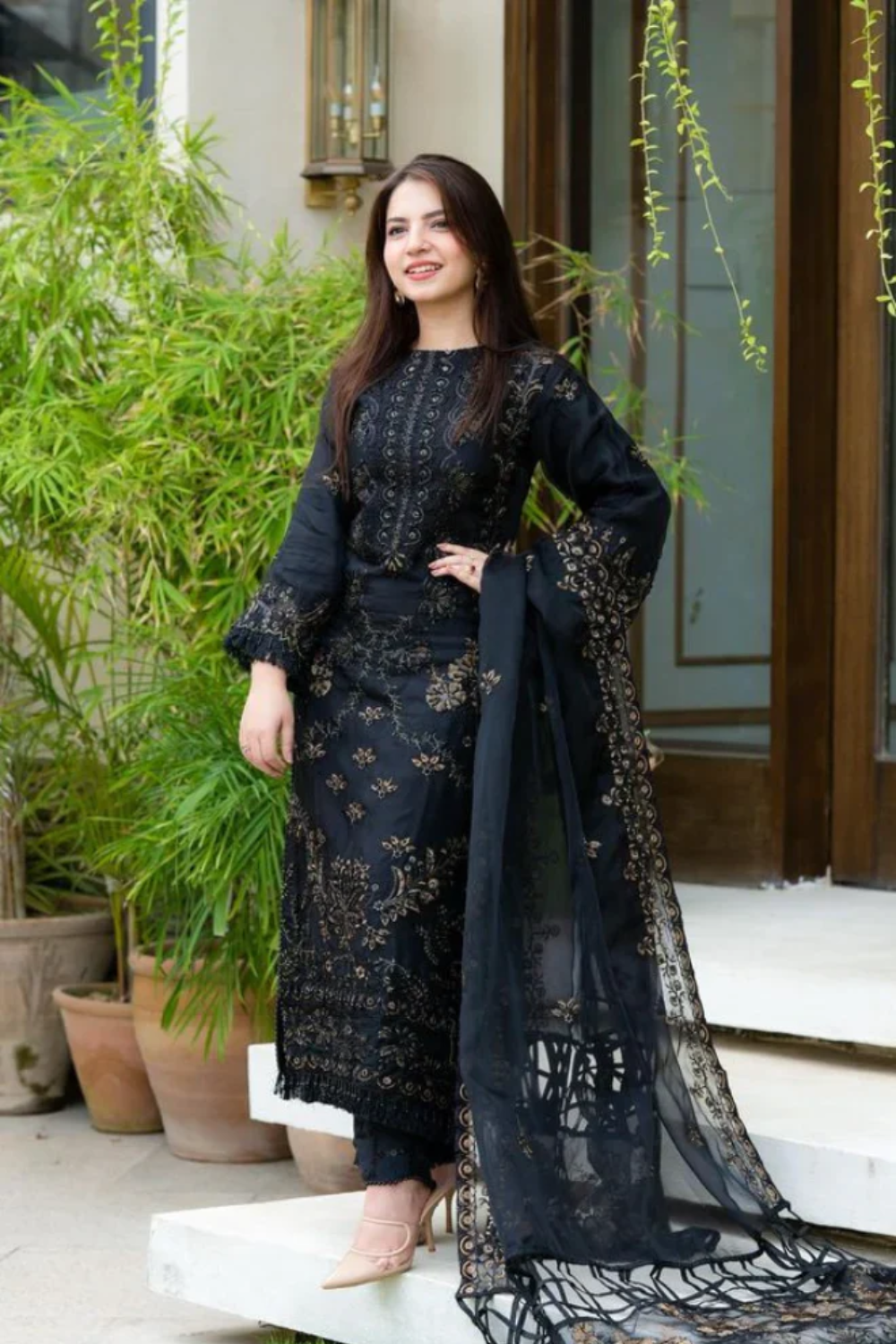 3PC PREMIUM LAWN  EMBROIDERED SUIT DN OR-1017 BK