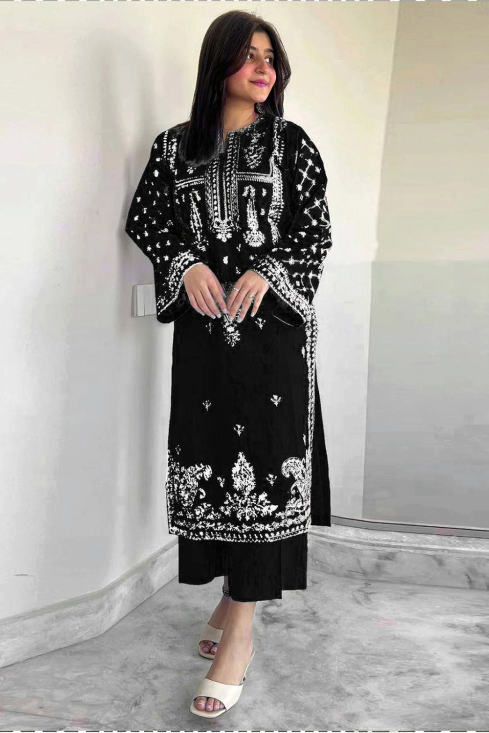 2 PC LAWN EMBROIDERED SUIT OR-1025BK