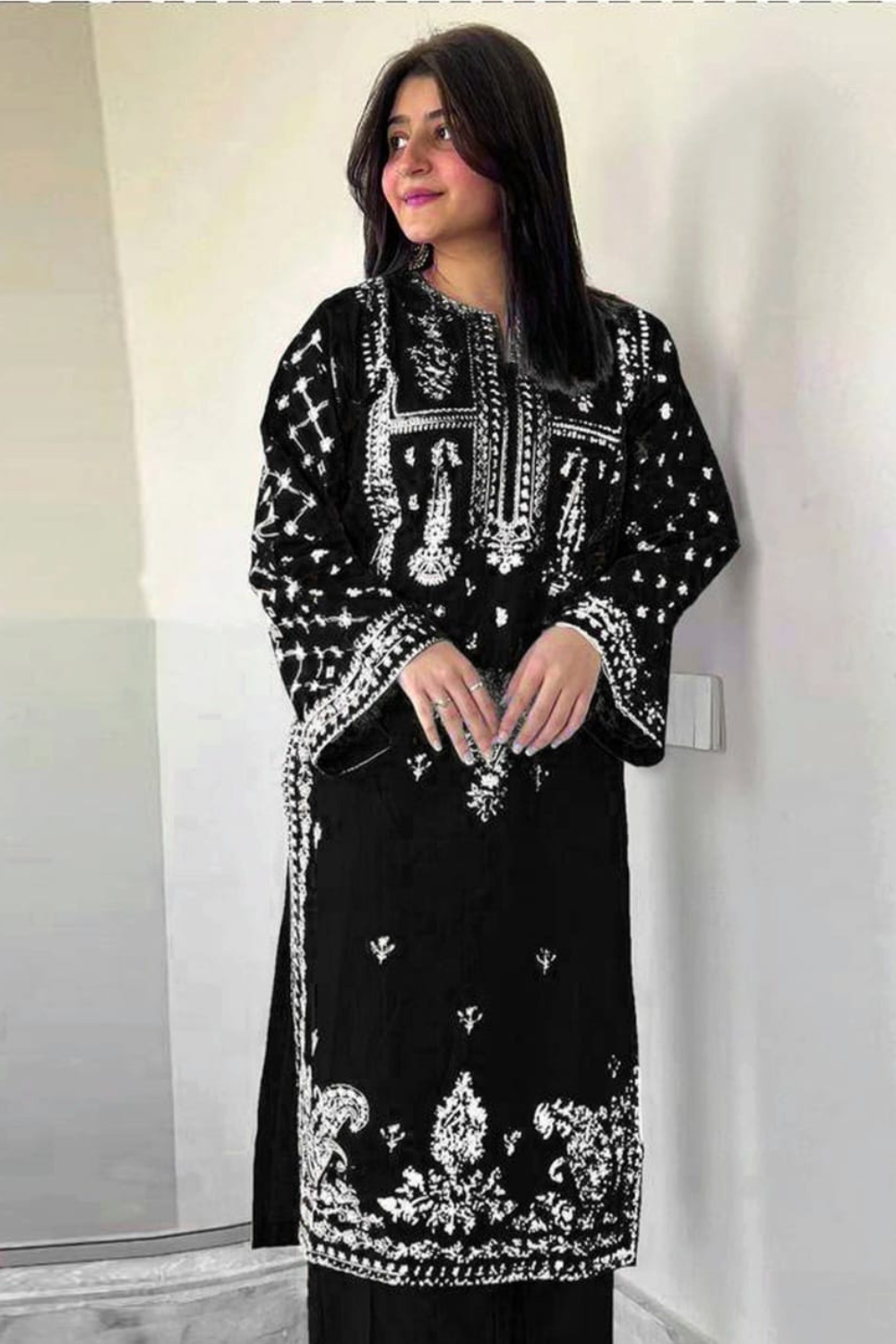 2 PC LAWN EMBROIDERED SUIT OR-1025BK
