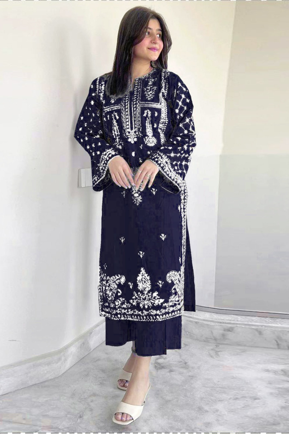 2 PC LAWN EMBROIDERED SUIT OR-1025BL