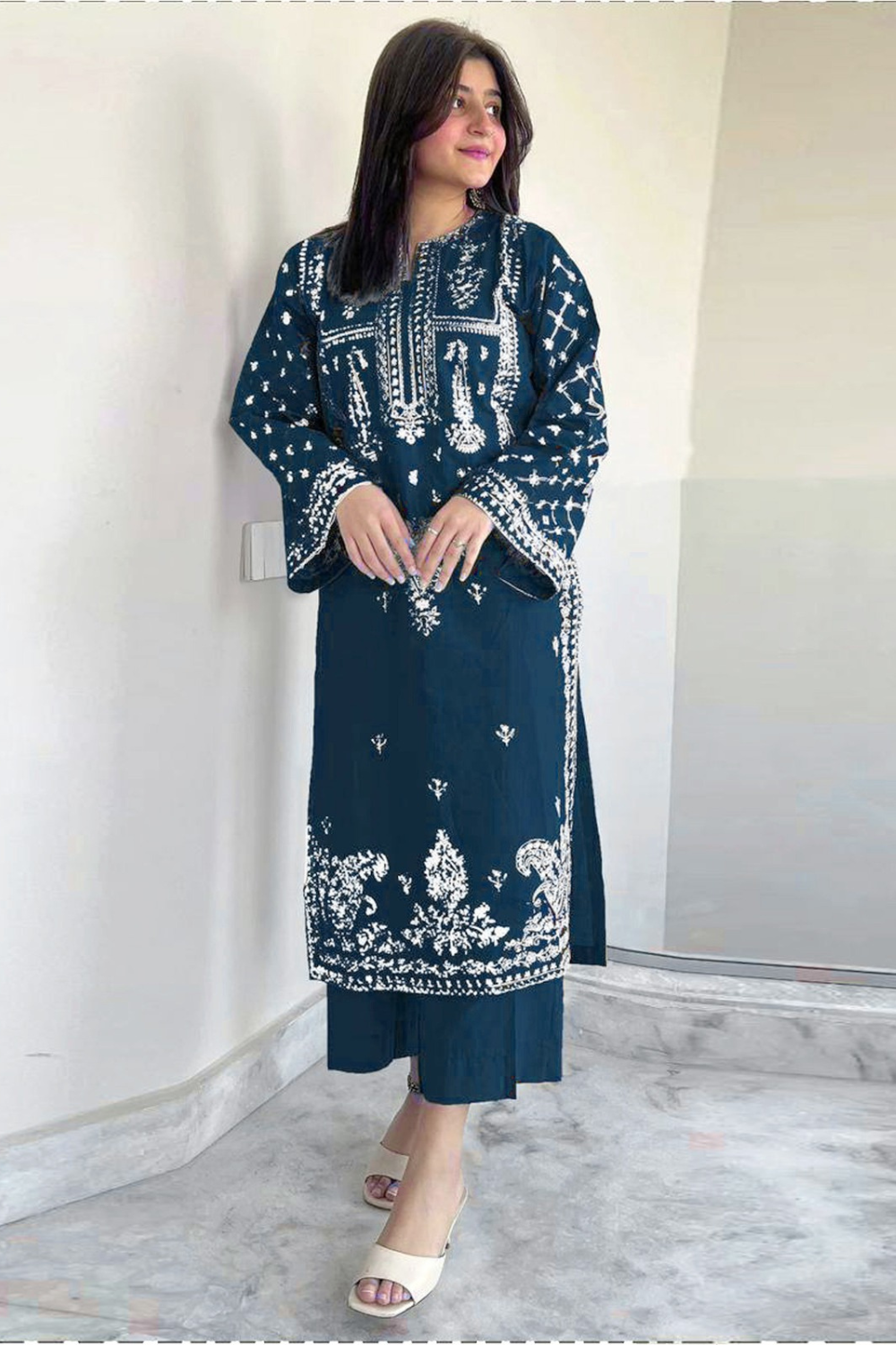 2 PC LAWN EMBROIDERED SUIT OR-1025NB