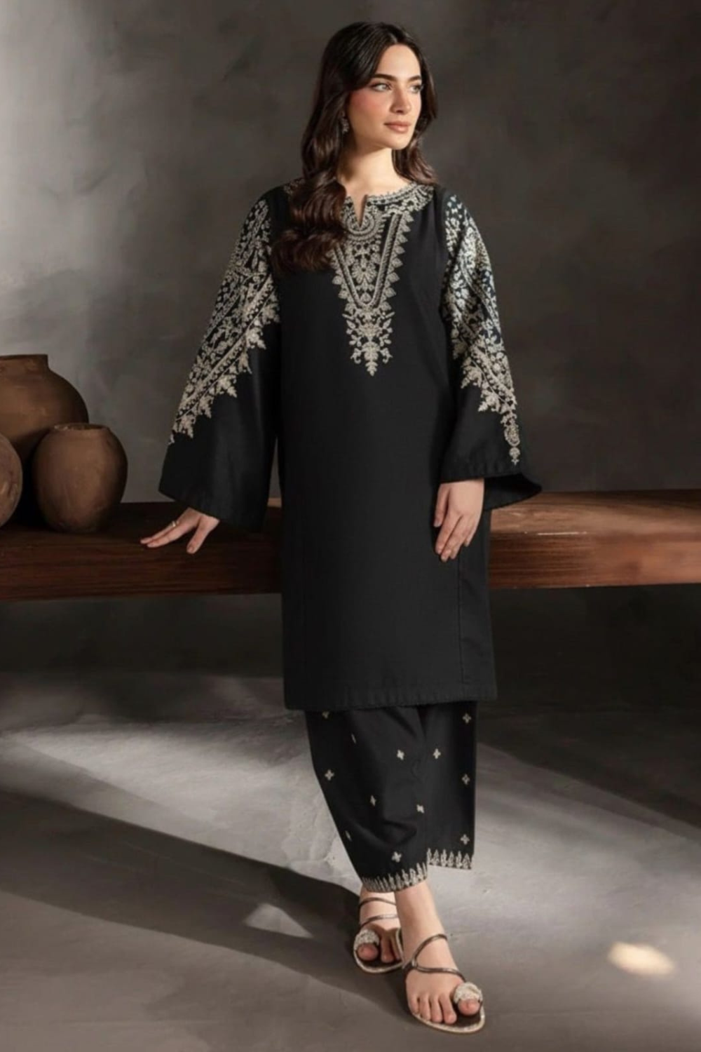 2 PC LAWN EMBROIDERED SUIT OR-1026BK