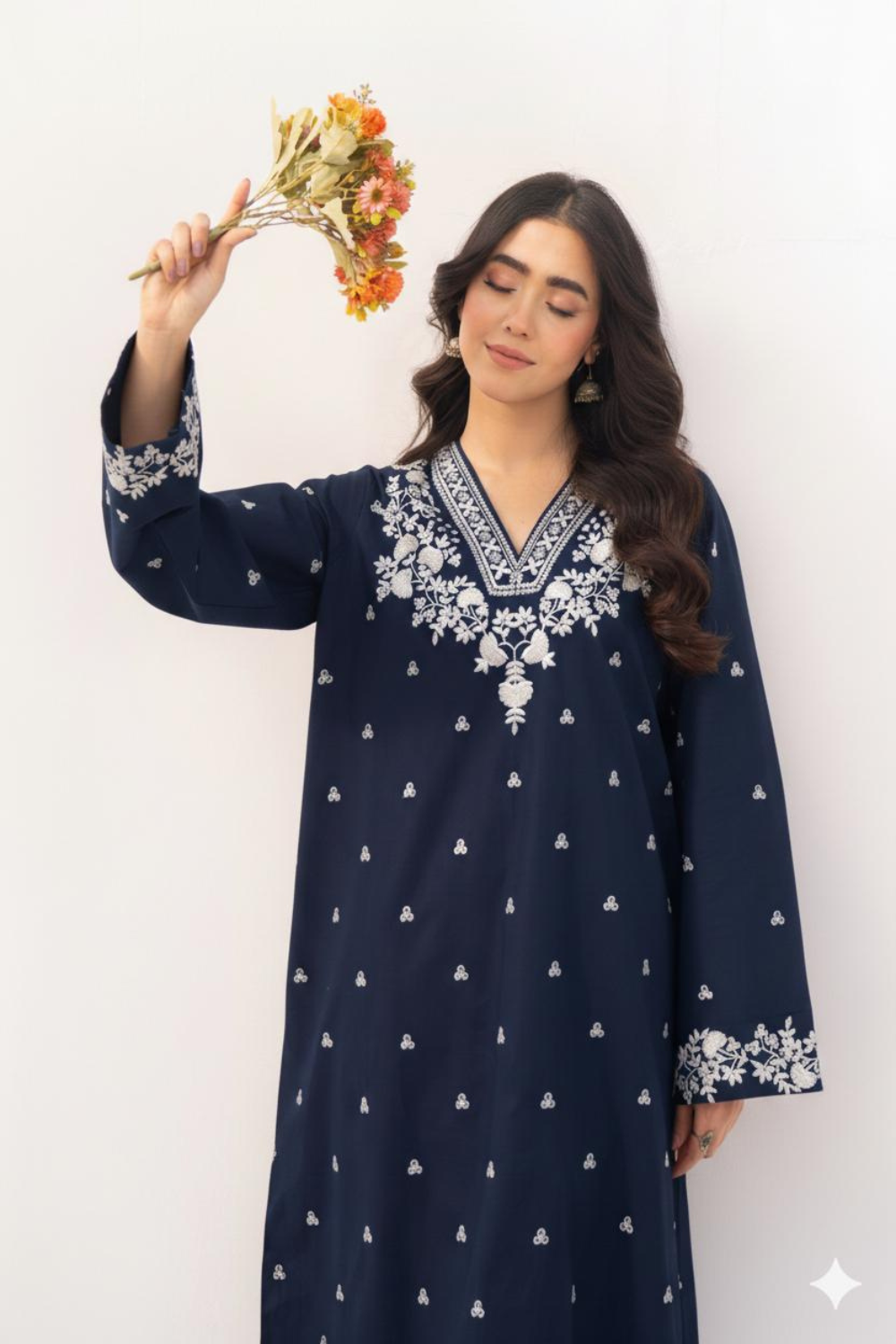 2 PC LAWN EMBROIDERED SUIT OR-1027 BL