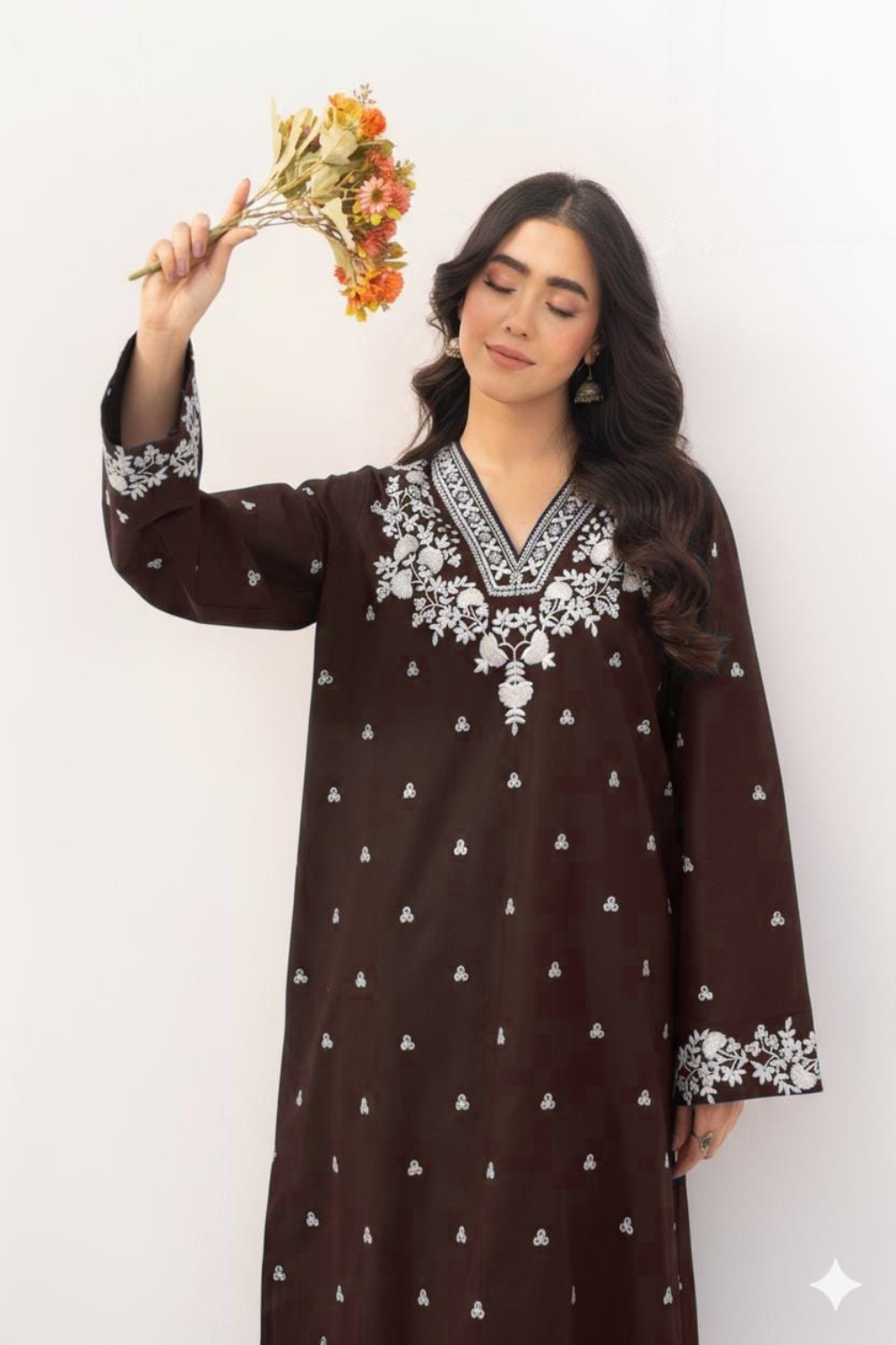 2 PC LAWN EMBROIDERED SUIT OR-1027 BR