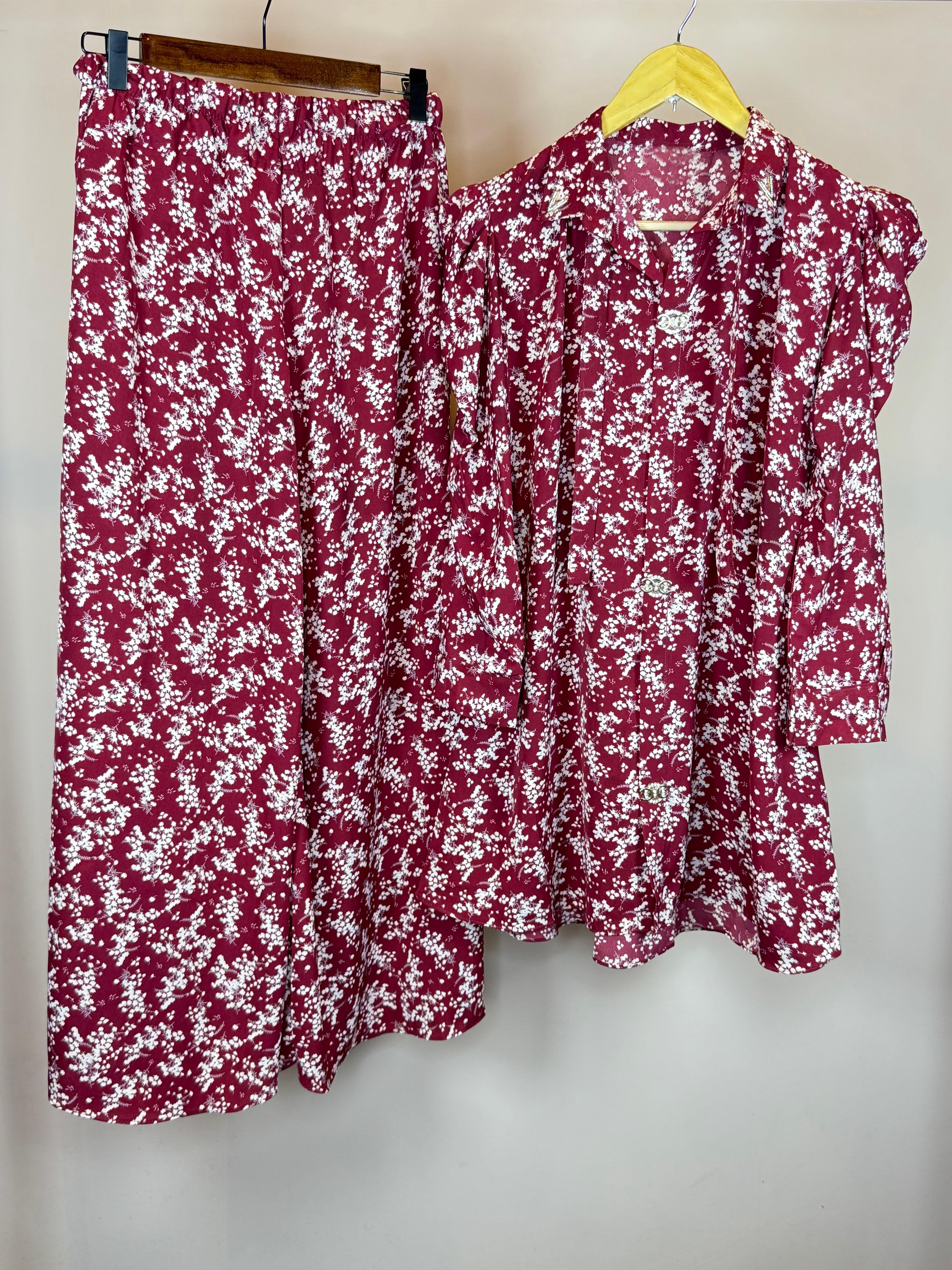 MAROON FLORAL PRINT CO-ORD SET OR-110